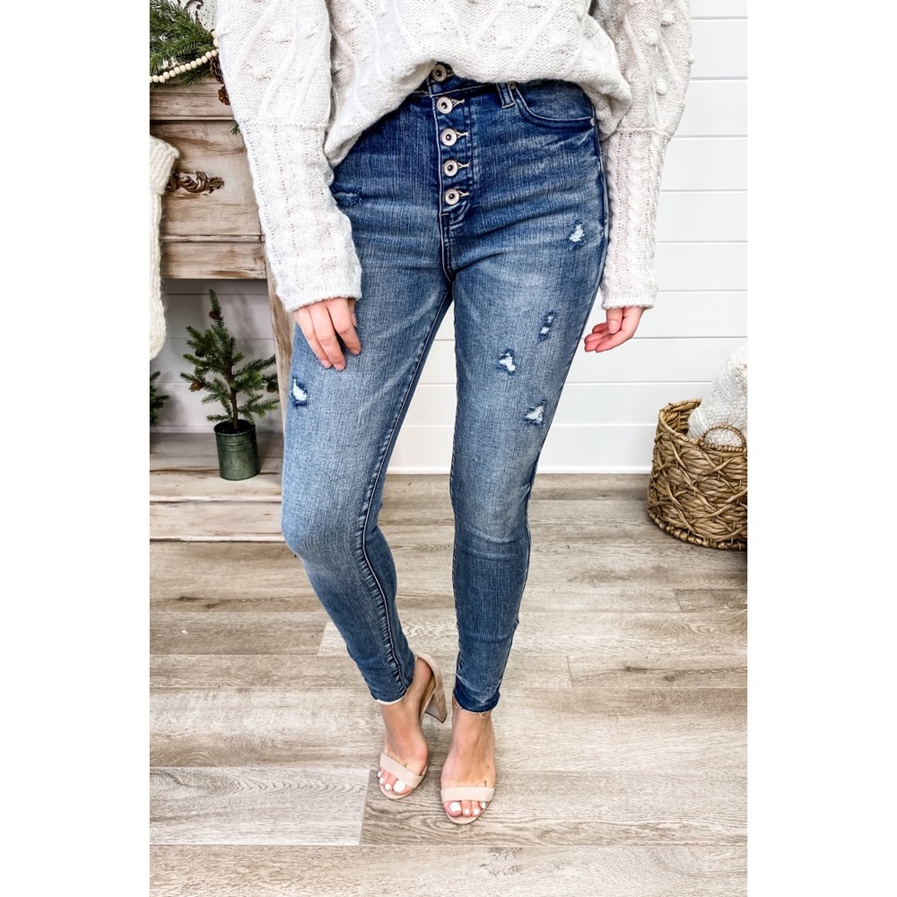 CLEARANCE Padme High Rise Exposed Button Fly Skinny Jeans - Picture 3 of 13